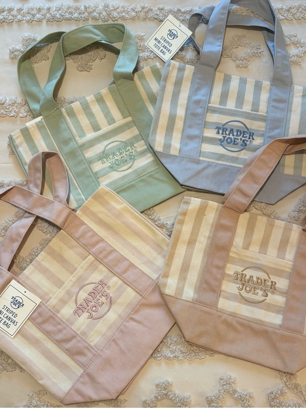 Trader Joe’s Mini Tote Bags Set of 4 | Pink, Mint Green, Light Blue & Tan | NWT